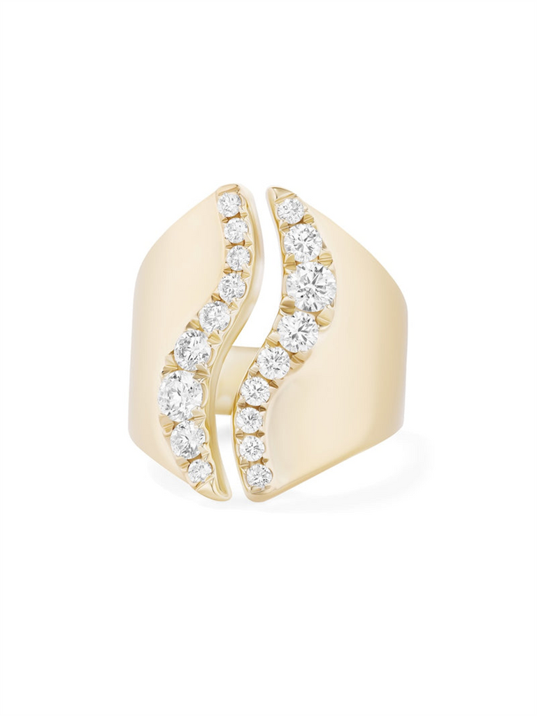 oven wave design gold and diamond ring