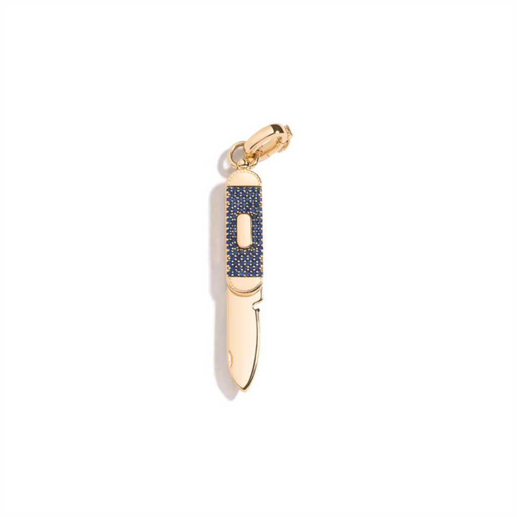 gold and Blue Sapphire Pave  pocket Knife