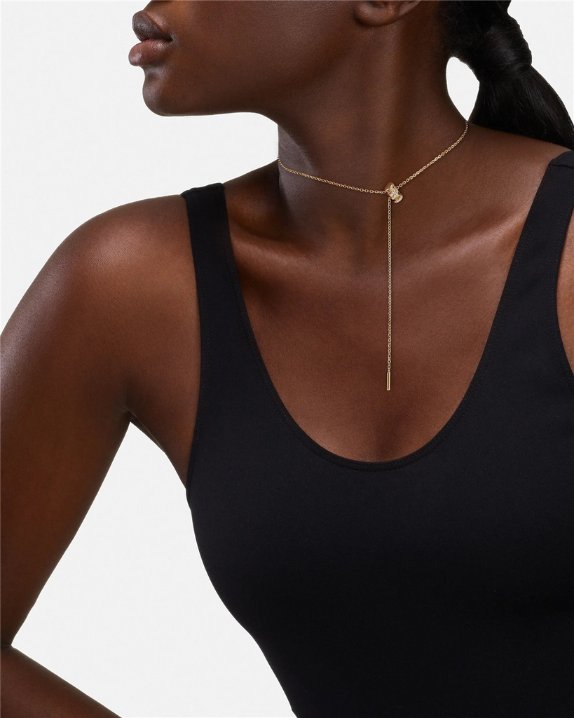 model wearing Paved Mini Latch Pendant