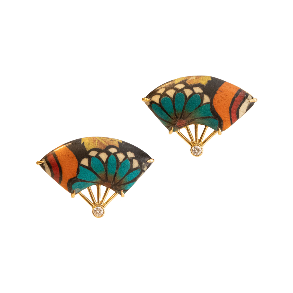 Diamond and Marquetry Fan Earrings
