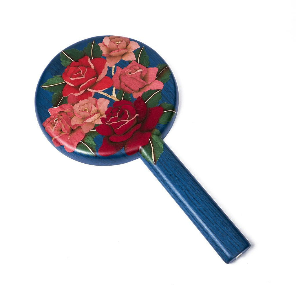 Marquetry Hand Mirror with Rose Pattern