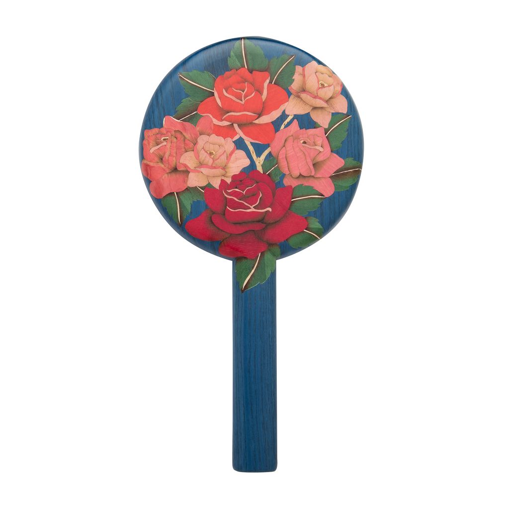 Marquetry Hand Mirror with Rose Pattern