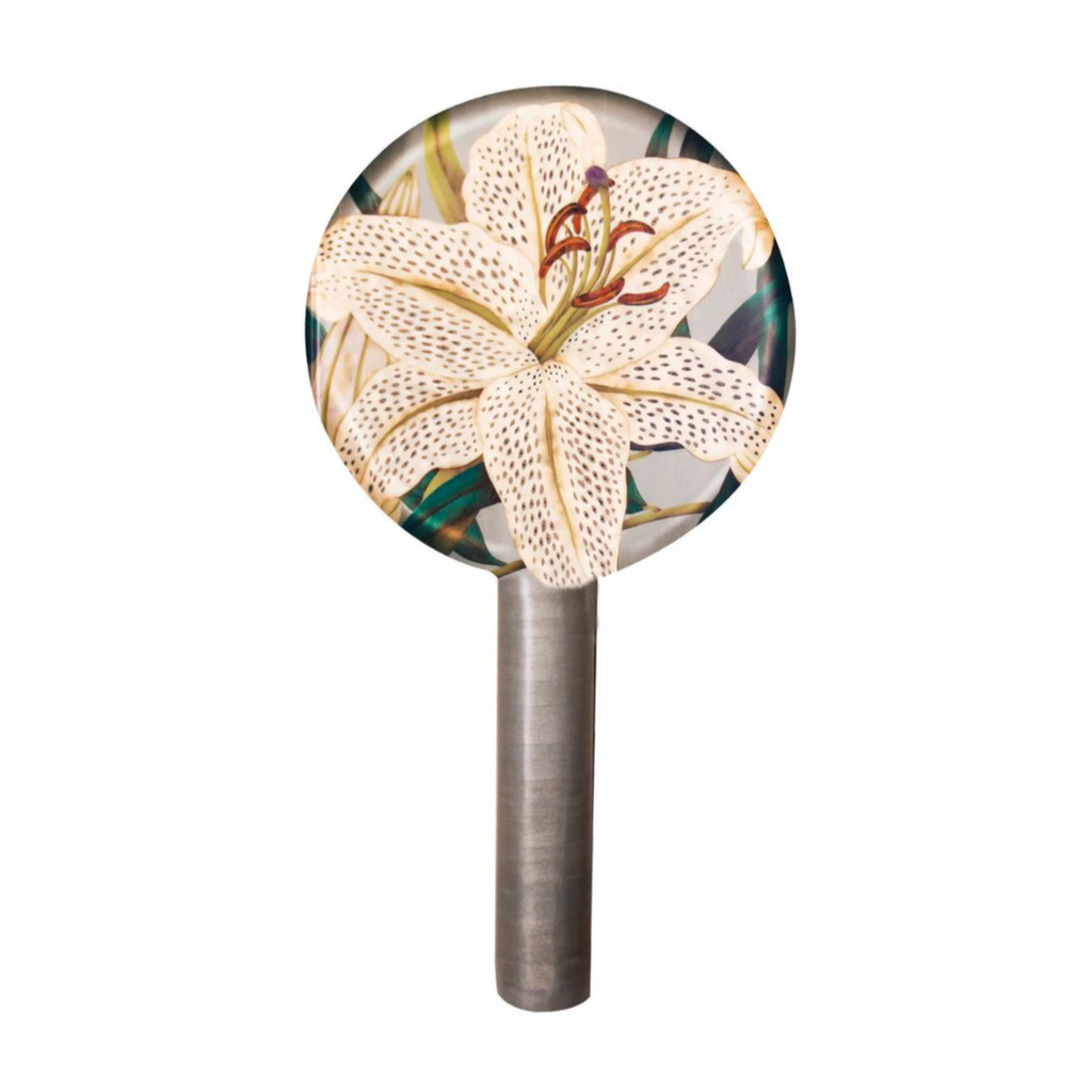 Marquetry Hand Mirror with White Lily Pattern