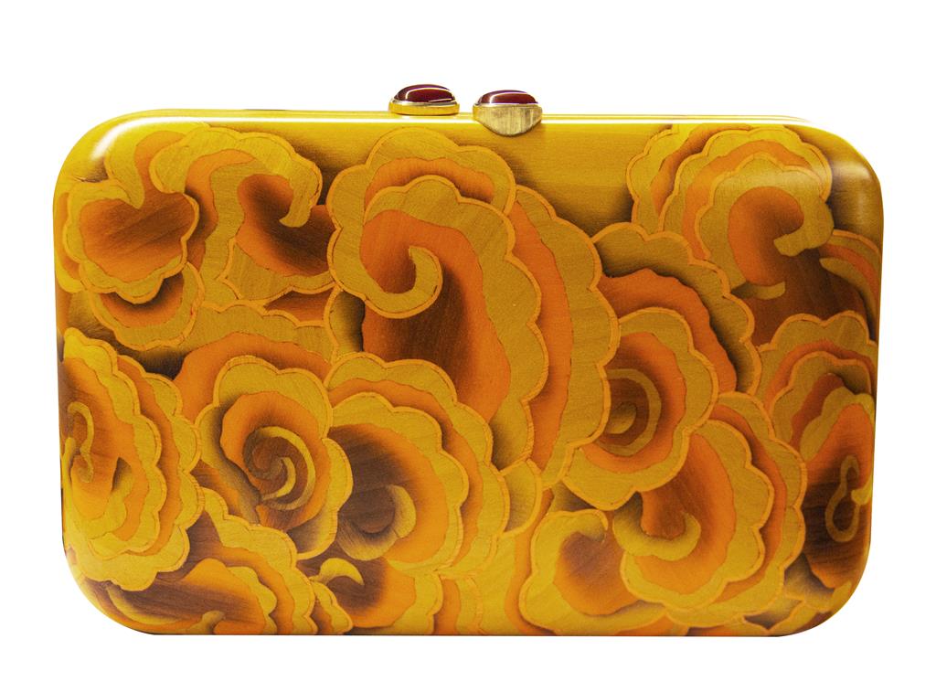 Marquetry Clutch w/ Yellow and Orange Cloud Pattern