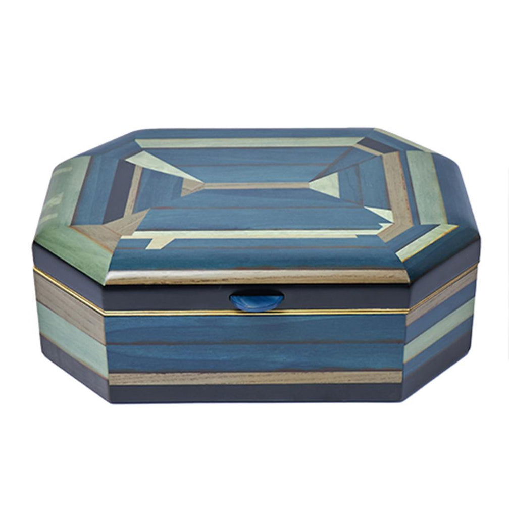 Medium blue geometric Marquetry Box