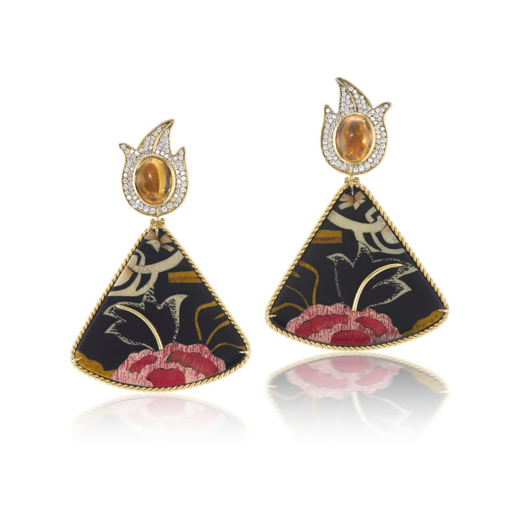 Tibetan Rose Print Marquetry Earrings