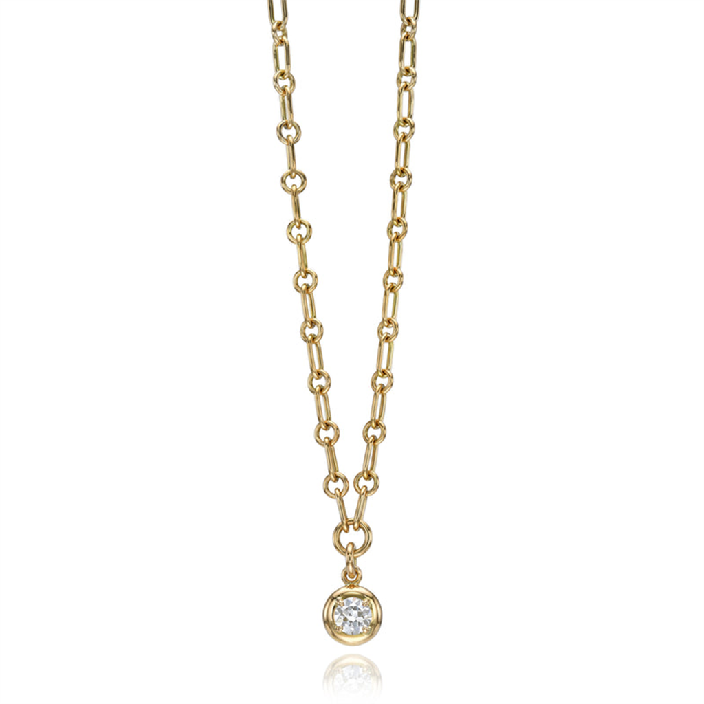 Gold chain necklace with round Diamond pendant
