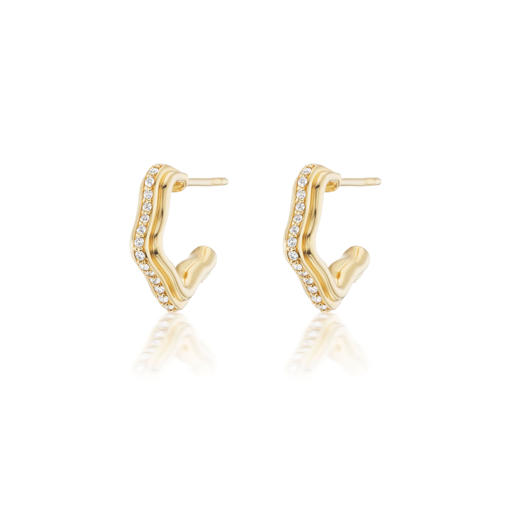 diamond and gold huggy earrings