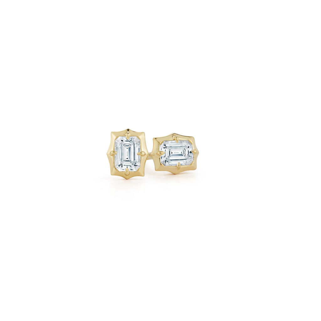 gold stud earrings with emerald cut diamonds