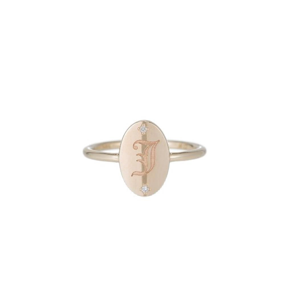 Oval Signet Diamond Ring with letter engraved