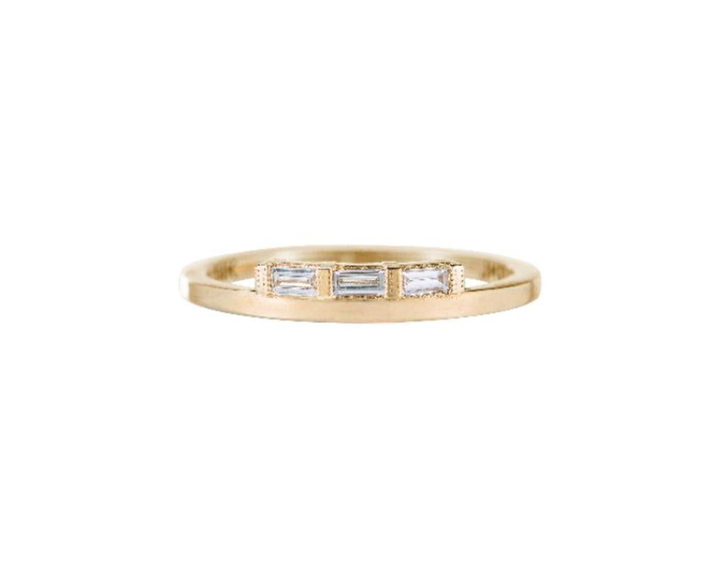 3 baguette diamond and gold ring